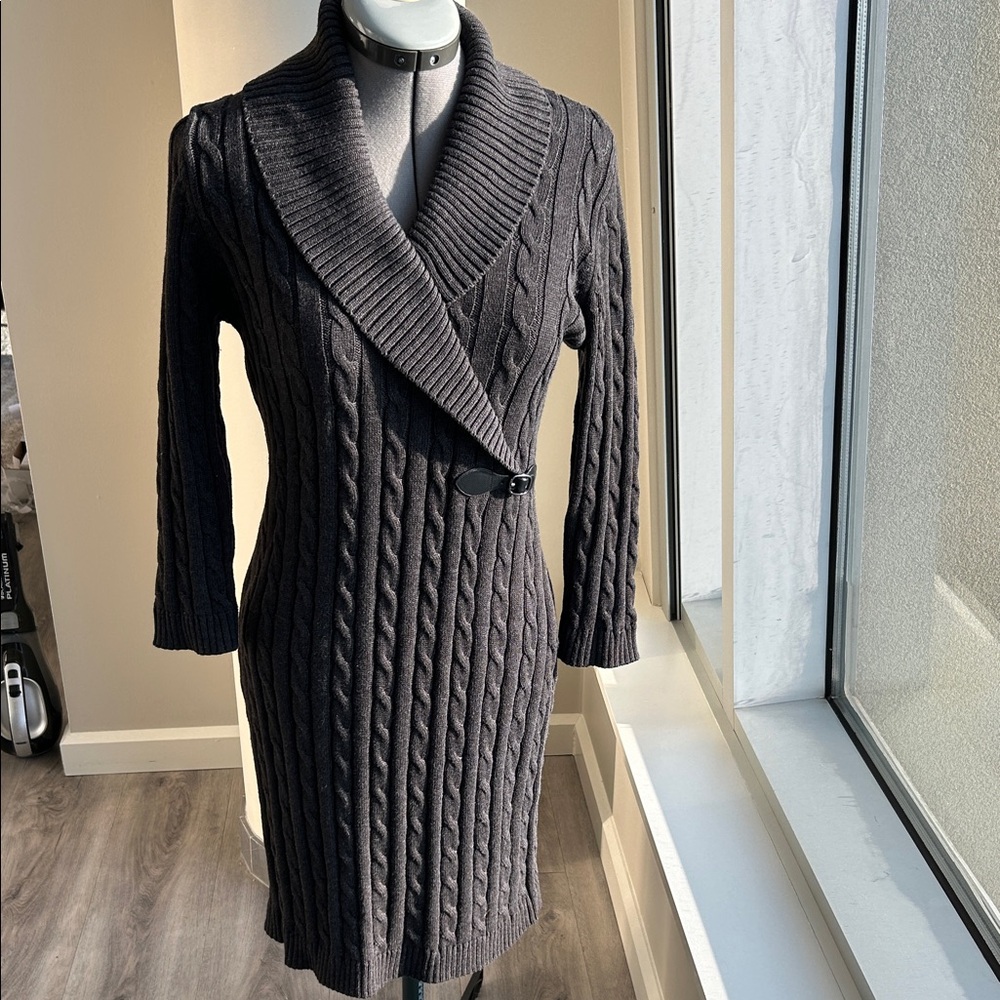 Calvin Klein Charcoal Cable Knit Long Sleeve Dress